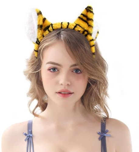 YUYWWAN Tierohren Haarreif, Plüschohren Haarreif Fasching, Tierohren Haarreif Karneval Niedlich Tier Ohren für Kinder Erwachsene Mottoparty Rollenspiel Accessoires (Tiger)