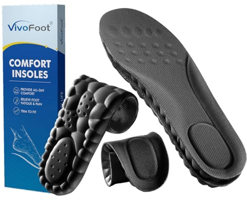 VivoFoot 2 Paar Memory-Schaumstoff-Einlegesohlen, Anti-Ermüdung, Schmerzlinderung, Alltag, Arbeit, Sport, Laufen, Komfort-Schuheinlagen, Schaumstoffkissen, Ersatzeinlagen (EU41-46,Schwarz)