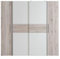 möbelando Kleiderschrank >KALIXTUS< Der Kleiderschrank KALIXTUS in Sandeiche und Weiß kombiniert Moderne Drehtüren und Schiebetüren, 2 Kleiderstangen und 8 Einlegeböden. Maße: 200x190x61 cm.