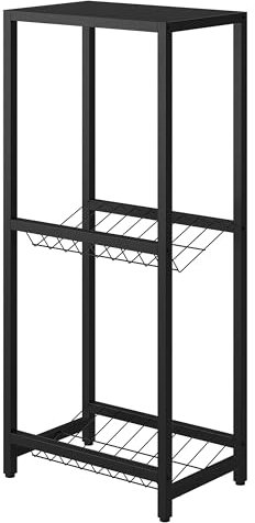 STEELSØN Montune Getränkekistenregal mit Ablage & Gitterhalterung - Stabiles & Platzsparendes Getränkeregal für 2 Kisten - Getränkekasten Ständer für Bier, Wasser & Obst - Kistenregal Schwarz Metall