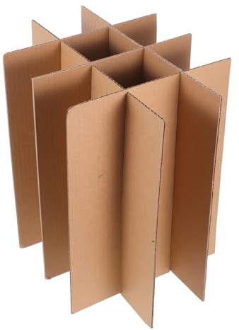 5 Stück Weinflaschen Trennwände aus Papier für Umzugskartons | Beige, 12 Fächer im Gitterdesign, 75x75x300mm, Wiederverwendbar und Packeinlage