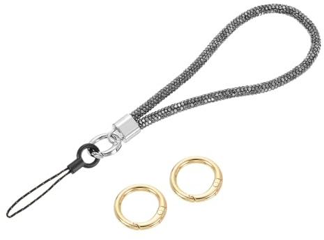 QUARKZMAN Handykette Handyband Schlüsselband zum Umhängen cm Lang Glattleder Handgelenkschlaufe Bling Strass Schlüsselband Lanyard für Clutch Handy Schlüssel Geldbörse
