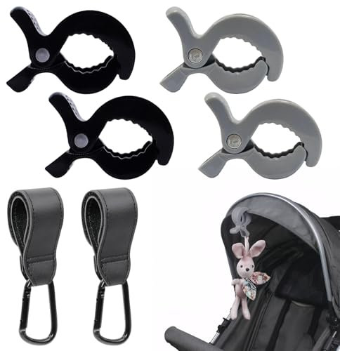 4 Stück Kinderwagen Klammern,Universal Kinderwagen Clips,Leistungsstarke Klemme,zur Befestigung von Decken,Mützen,Handschuhen,Bettdecken Usw.,mit 2 Haken Kinderwagen