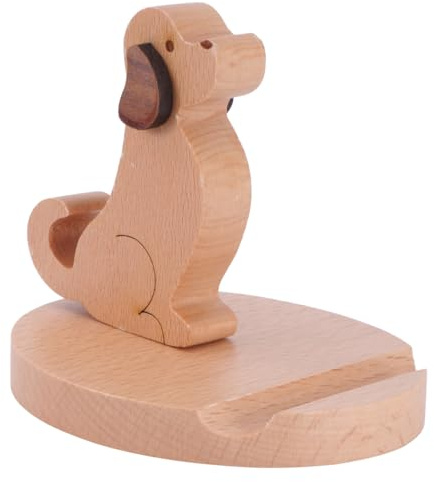 Veemoon Wooden Dog Phone Holder Cute Novelty Mobile Phone Holder for Desk Cartoon Dog Mobile Stand Anti-Slip Cellphone Bracket for Home Office Tabletop Decor