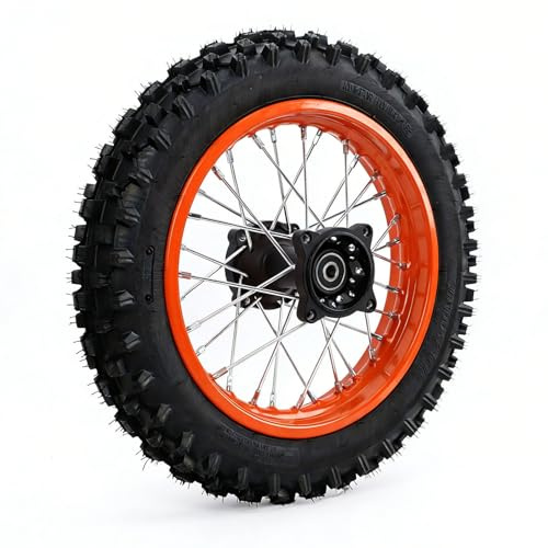 Fockety 12-Zoll-Hinterradfelgen-Reifenbaugruppe für Dirt Pit Bike Trail 80/100-12 Hinterradfelgen-Reifenersatz mit Metallnabe Passend für Dirt-Bike 80/100- Radinnenrohrfelge