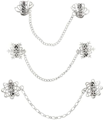 Milisten Chaîne de Col de Chemise Rétro pour Décoration de Costume et Clip de Châle en Alliage de Zinc Argenté 3 Pièces Broches Élages Accessoires pour Costume Formel