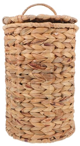 HOLIDYOYO Papelera Decorativa Tejida de Hierba de Calabaza con Tapa | Cesta de Basura Rústica de Mesa, para Baño y Dormitorio, Mimbre Artesanal, Diseño Transpirable