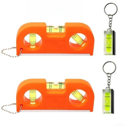 Magnetic Mini Spirit Level 4-Piece Set with Horizontal and Vertical Level for Metal Surfaces - Precise Straightening Scales in Orange for Construction and Crafts - Compact 11 cm