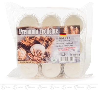 Rudolphs Schatzkiste Premium Duft-Teelichte Zimt, transparente Acrylschale 18 Stück NEU