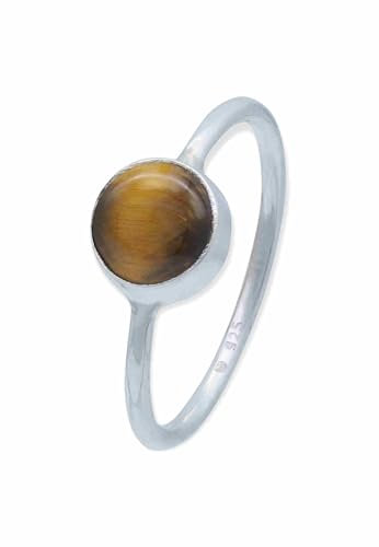 mantraroma Damen Ring Silber mit Stein Tigerauge Edelstein braun schlicht modern