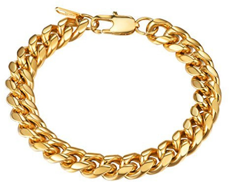 PROSTEEL Herren Armband 10mm Edelstahl Panzerkette Armband schwer Glieder Link Kettenarmband Armkette Armreif, Länge 19cm, Gold