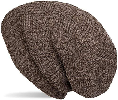 styleBREAKER Unisex Chenille Beanie Mütze Flechtmuster Fleece | Schachbrett-Optik, Slouch-Passform, wärmendes Futter, 22,5 cm Bundweite, 28 cm Höhe, extrem elastisch für 46-60 cm Umfang.