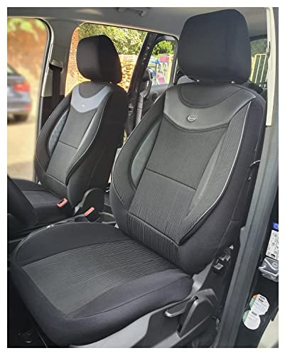 Maß Sitzbezüge für Auto Sitze kompatibel mit Nissan NV200 2009 Fahrer und Beifahrer Schonbezüge Sitzschoner Sitzbezug FB:03 (Schwarz/Schwarz)