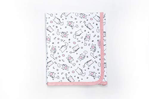 Ti TIN | weiche, saugfähige Babydecke, 80x75 cm | Krabbeldecke aus 100% Baumwolle mit doppellagigen Stoff, Babydecke fürs Auto, Wiege, Kinderwagen, Babyschale, etc, Katzen-Motiv, rosa