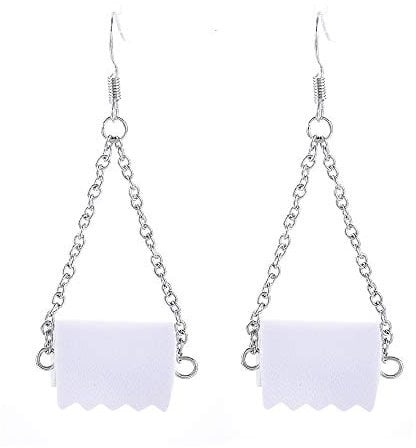 SMALLLOVE Funny Toilet Roll Paper Necklace and Earrings Set for Women Adorable Handmade PU Leather Wire Dangle Drop Statement Hook Earrings, Leather