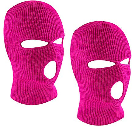 SUNTRADE 3-Loch Skimaske Gesichtsmaske Sturmhaube für Damen und Herren, 2er-Set Gr. Einheitsgröße (Rosa Rot x 2)