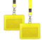 2 porta badge in poliuretano a doppia faccia, 10,4 x 8,4 cm, con cordino per il collo, carta d'identità orizzontale, in vera pelle, porta carte di identità in pelle, per scuola e ufficio (giallo)