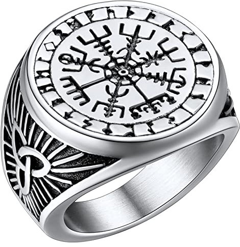 FaithHeart Chevalière Bague Homme Vegvisir Celte Taille 54 Chevalière Viking Runique Nordique Acier Inoxydable