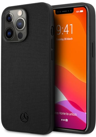 Mercedes MEHCP13LMBLBK Hülle für iPhone 13 Pro / 13 6,1 schwarz Leather Meshed Metal Logo