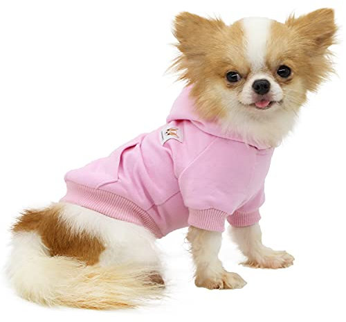 LOPHIPETS Hunde-Kapuzenpullover aus Baumwolle für kleine Hunde, Chihuahua, Welpen, Kleidung, Kälteschutzmantel, Rosa/Größe XL