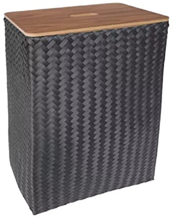 Handed By [W1025] Grand superb & lid Basket Rectangular Dark Grey superb with Wooden lid