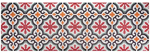 Baroni Home Teppich für Küche, rutschfest, aus Vinyl, waschbar, robust, Majolika, Rot und Grün, 180 x 60 cm