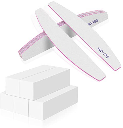 FRIUSATE 10 Pieces White Nail Buffer Block with Nail Files Nail File Sanding Blocks Smoothing Shaping and Buffing for Natural Acrylic and Gel Nails