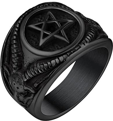 Black Stainless Steel Rings for Men Big Band Rings for Biker Fashion Cool Ring Jewelry for Gift Gothic Punk Jewelry for Halloween