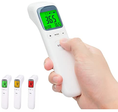 Forehead Thermometer No Touch Infrared Digital Thermometers for Adults Kids, Touchless Baby, Non-Contact Forehead, Ear & Body, Fast Accurate Readings with Fever alarm Large LCD Display (white)