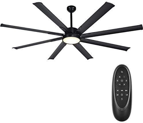 72 Inch Industrial DC Motor Ceiling Fan with LED Light, ETL Listed Damp Rated Indoor or Covered Outdoor Ceiling Fans for Living Room Basement Sunroom Porch Patio, 6-Speed Remote Control, Black