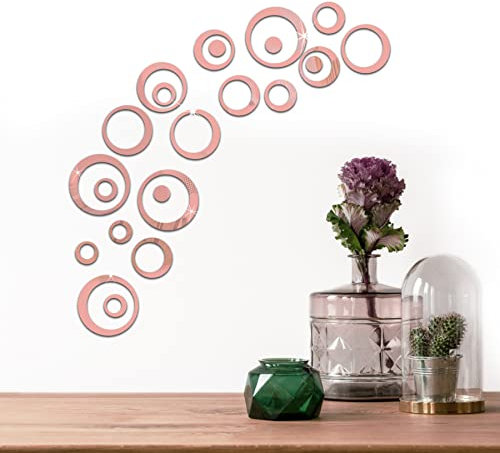 Traumarkeu Adesivi Murali Cerchio di Cristallo 3D. Acrilico Specchio Adesivi Murali Camera.Adesivo da Parete Rotondo per Camera Soggiorno Decorazione DIY Casa(24 Pezzi, Colore Rosa)