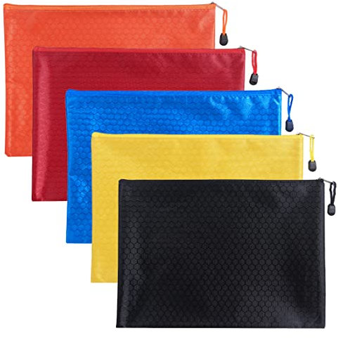Dokumententasche A5, 5 Stücke Datei Taschen mit Reißverschluss, Mesh Kunststoff Reißverschlusstasche, Mesh Taschen Set Zipper Beutel, für Schule Büro Kosmetik Lagerung Hausaufgaben, Farbe