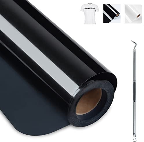 HAUSPROFI Plotterfolie Textil 30.5cm x 400cm, Plotter Bügelfolie für Cricut und Silhouette Cameo - PU Flexfolie Plotter für DIY T-Shirt/Anderen Stoffe - Mit Häkelnadel - Mattschwarz