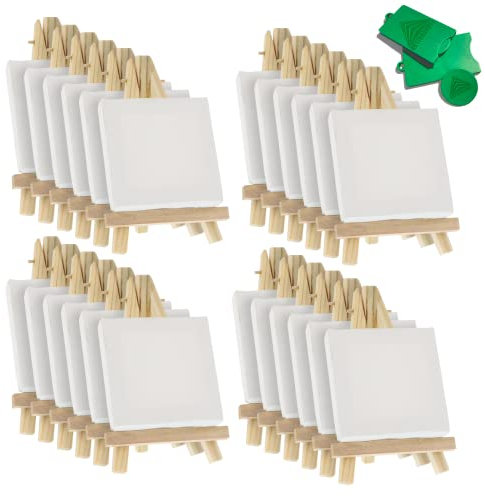 AKTIVHANDEL Mini Leinwand mit Staffelei Set, 24 Stück, Keilrahmen Leinwand, perfekt zum Malen und Basteln, geeignet als Namensschild für Hochzeit und Geburtstagsfeier inkl. Einkaufswagenchip