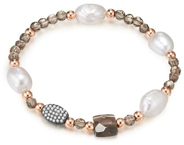 Lulu & Jane Damen Armband Metall-Legierung rosévergoldet mit Süßwasser-Zuchtperle 10,0-14,5 mm und Zirkonia