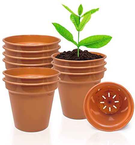 WINSOME 10Pcs Plastic Plant Pot with Drainage Hole,7.5CM/3 Long Nursery Plant Pots, Terracotta Pots, Flower Pots for Indoor & Outdoor | Ideal for Cultivation, Terracotta