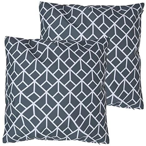 Bean Bag Bazaar Outdoor Cushions Filled, Geo Collection, Set of 2, Grey | Made in the UK, 43cm x 43cm, Durable Water-Resistant Fabric, Outdoor Cushions for Garden Furniture, Garden and Patio