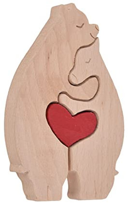 Mrisata Tierstatue aus Holz, Umarmung, Kuss, Liebe, Herz, Tier, Loers-Skulptur, Tischdekoration, Süße Holzfigur, Elefant, Igel, Bär, Hase, Regaldekoration, Muttertagsgeschenk (B12)