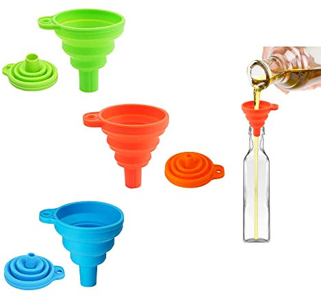 3 Stück Silikontrichter Küche, Faltbarer Silikon Trichter Küche Kleines Trichter Set für Öl Bier Flüssigkeiten Übertragung (Mittel)