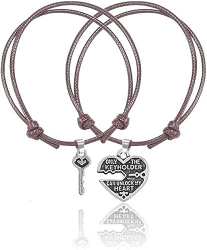 Handmade Friendship Bracelet Fashion Bracelets Handmade Friendship Bracelet 5Pcs Couple Key Lock Heart Shaped Charm Leather Rope Vintage Delicate Jewelry Bracelets ( Color : Bruin , Size : As shown )