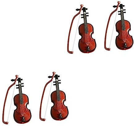 Toyvian 4 Stück Simulierte Geige Geigen-Display-Modell Dekorative Geigenverzierungen Violine Handwerk Puppenhaus Geige Puppenspielsets Weihnachtsschmuck Mini Abs Kunsthandwerk