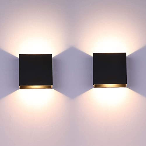 Glighone 2 Stück 10W LED Wandleuchte Innen, Alum Wandlampe innen Up Down, 3 Helligkeit Dimmbar, Modern Wandbeleuchtung für Wohnzimmer, Schlafzimmer, Flur, Balkon, Treppe - Schwarz Warmweiß 3000K