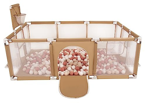 Selonis Laufstall Baby Großer Spielplatz Mit 200 Bälle Laufgitter Für Kinder, Beige:Pastellbeige/Lachsfarben/Weiß