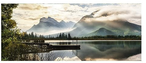STYLER Beruhigendes Glasbild Lake - Wunderschöne Natur Atmosphäre - 30 x 80 cm - Leicht montierbar - Hochauflösend - Beruhigende Farben - Made in Europe
