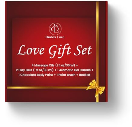 Dude's Love - Coffret cadeau d'amour – Cadeau pour couples pour la Saint-Valentin | Toutes les huiles de massage biologiques pour un rendez-vous galant, une peinture corporelle au chocolat