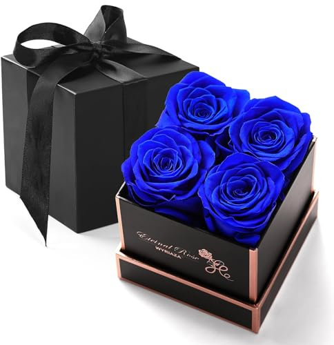WYRIAZA Rosa Stabilizzata Eterna Vera - Fiori Stabilizzati Veri Rose Blu Regalo Donna Mamma Moglie Fidanzata Compleanno Anniversario Confezione Scatola Natale San Valentino Festa della Nonna Lei