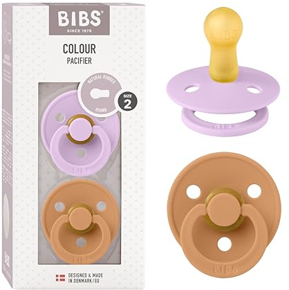 BIBS Colour Dummy, 6-18 Months, 2-Pack, Round Teat, Violet Sky/Pumpkin | Natural Rubber Latex | 6-18 months | BPA-Free | Made in Denmark | High Teat Acceptance