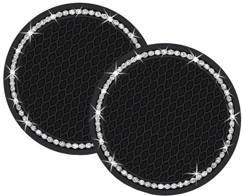 JIEYUCHU Car Cup Holder Coaster, 2 Pack Car Coasters, 2.75 inch Universal Car Cup Holder Coaster with Non-slip Honeycomb Texture & Shiny Crystal Accents, Coasters for Car, SUV Etc