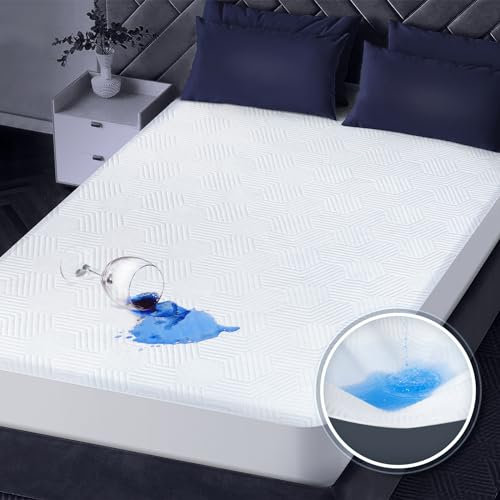 Biteany Matratzenschoner, 100 % wasserdicht, 3D-Luftnetz, kühlender Bambus-Matratzenbezug mit tiefer Tasche, passend für 20,3 - 53,3 cm (Weiß, Twin XL)
