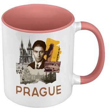 Tasse, Farbe Premium Qualität, Rosa – Prag Vintage Reise Tschechien Postkarte – Tasse mit Henkel und farbigem Innenfutter